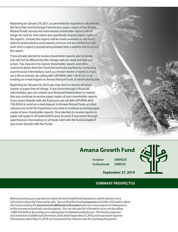 Amana Growth Fund Summary Prospectus September 27, 2019