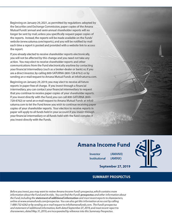 Amana Income Fund Summary Prospectus September 27, 2019
