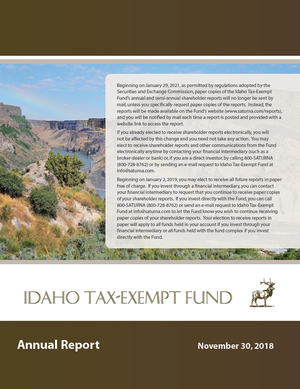 Idaho Tax-Exempt Fund Annual Report Cover November 30, 2018