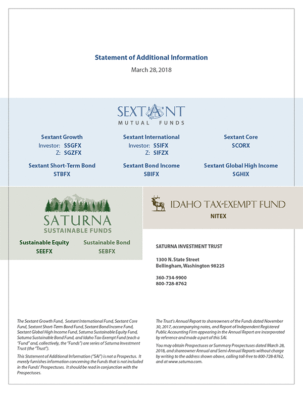 Saturna Investment Trust Statement of Additional Information