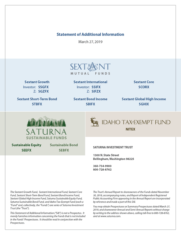 Saturna Investment Trust Statement of Additional Information