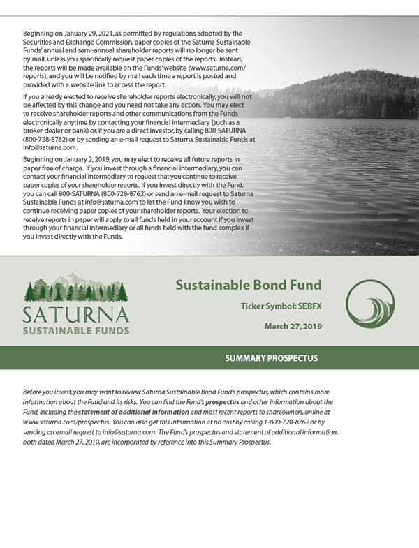 Saturna Sustainable Bond Fund Summary Prospectus