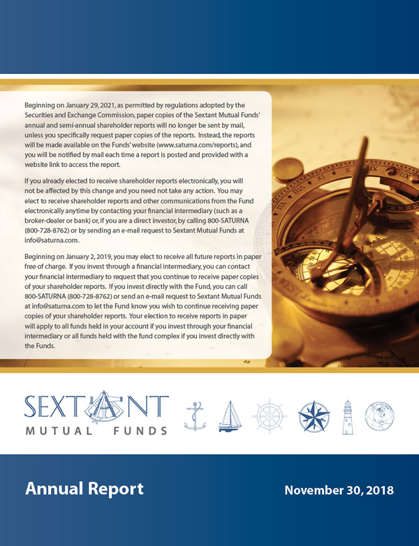 Sextant Mutual Funds Annual Report Cover November 30, 2018