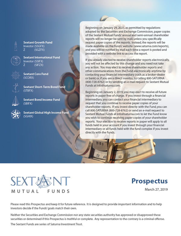 Sextant Mutual Funds Prospectus March 27, 2019