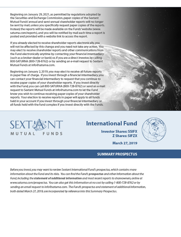 Sextant International Fund Summary Prospectus
