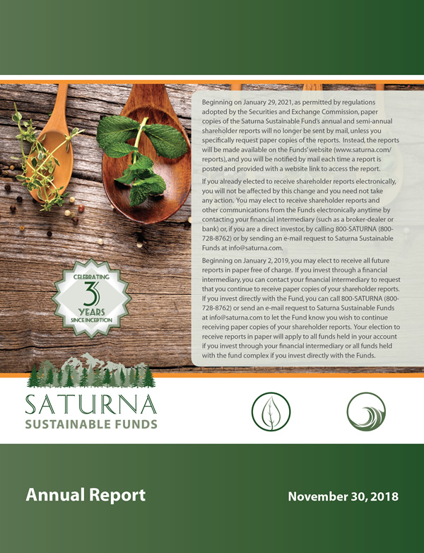 Saturna Sustainable Funds Annual Report Cover November 30, 2018