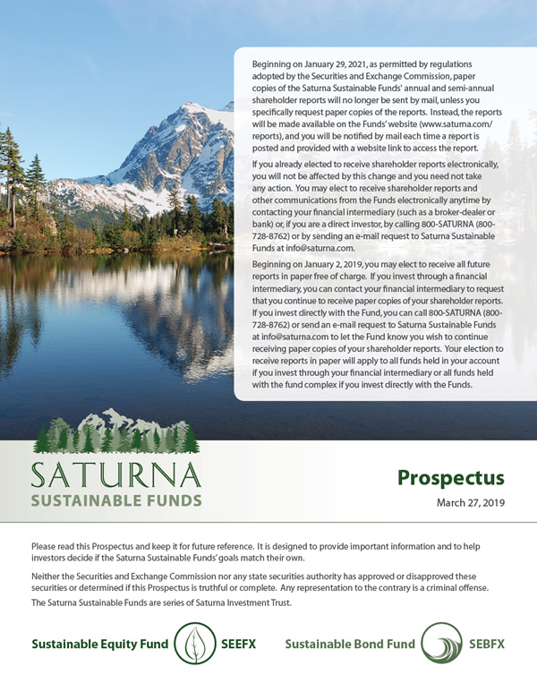 Saturna Sustainable Funds Prospectus March 27,2019