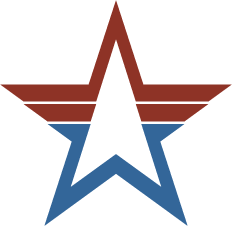 A five-pointed start with red, white and blue stripes.