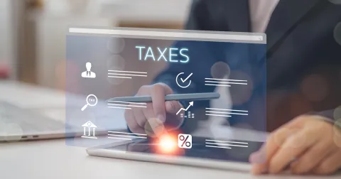 Virtual computer screen showing tax information