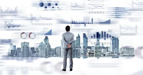 Man looking at investment concept