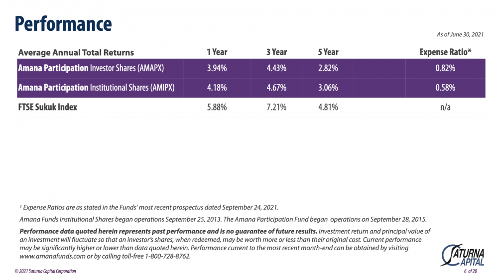 Amana Participation Fund Performance as of June 30, 2021