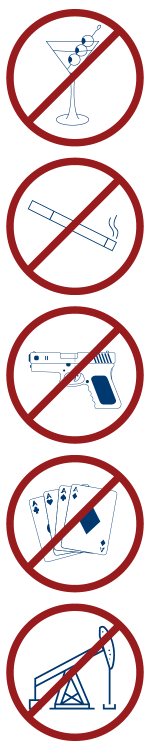 No Alcohol, No Tobacco, No Weapons, No Gambling, No Fossil Fuel Extraction